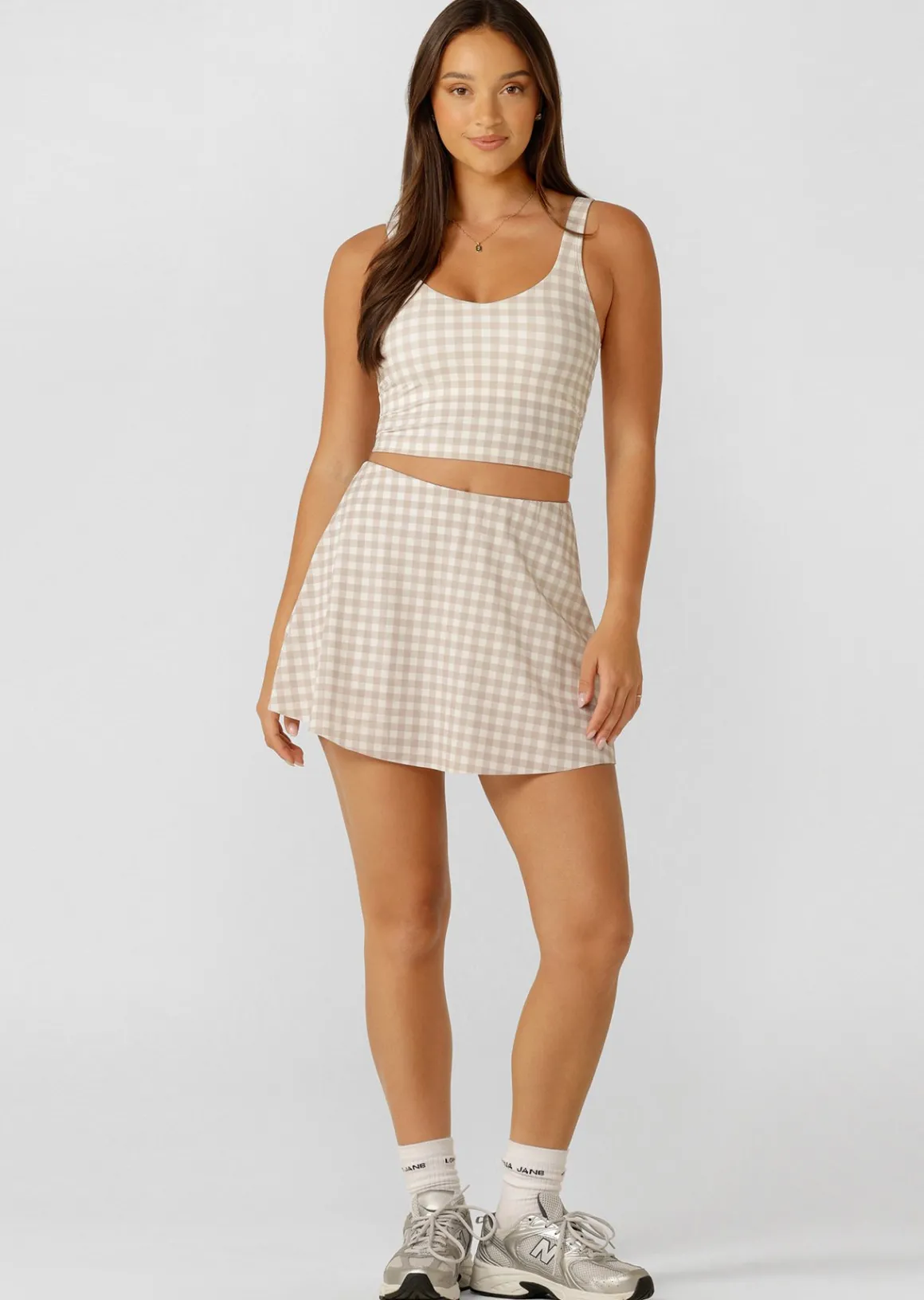 Lorna Jane Sweet Gingham Bra Tank Combo LatteRanchGinghamPrint