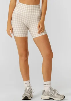 Lorna Jane Sweet Gingham 14cm Bike Shorts LatteRanchGinghamPrint