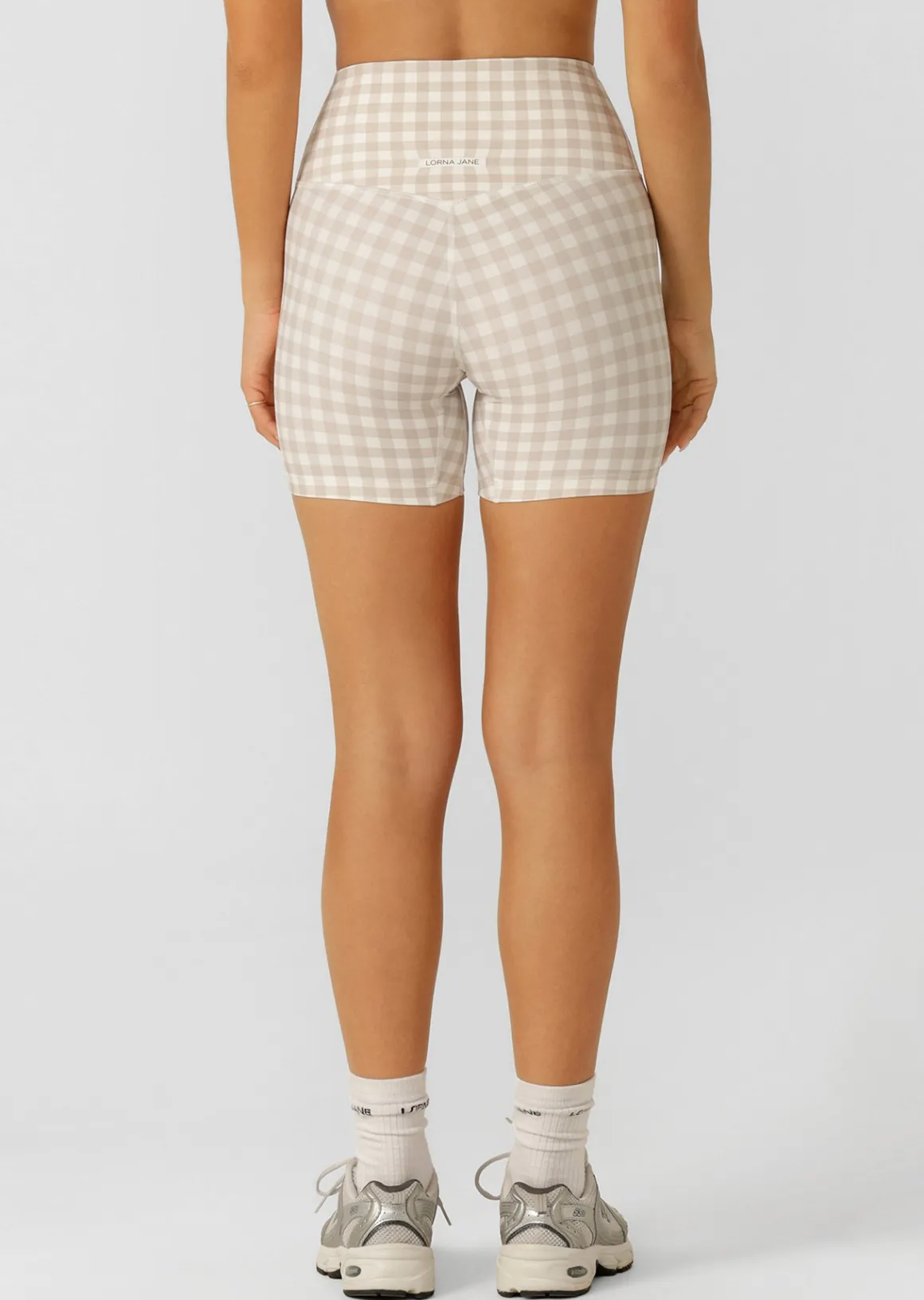 Lorna Jane Sweet Gingham 14cm Bike Shorts LatteRanchGinghamPrint