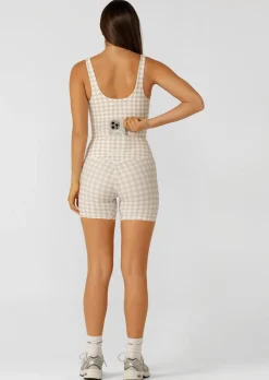 Lorna Jane Sweet Gingham 14cm Bike Shorts LatteRanchGinghamPrint