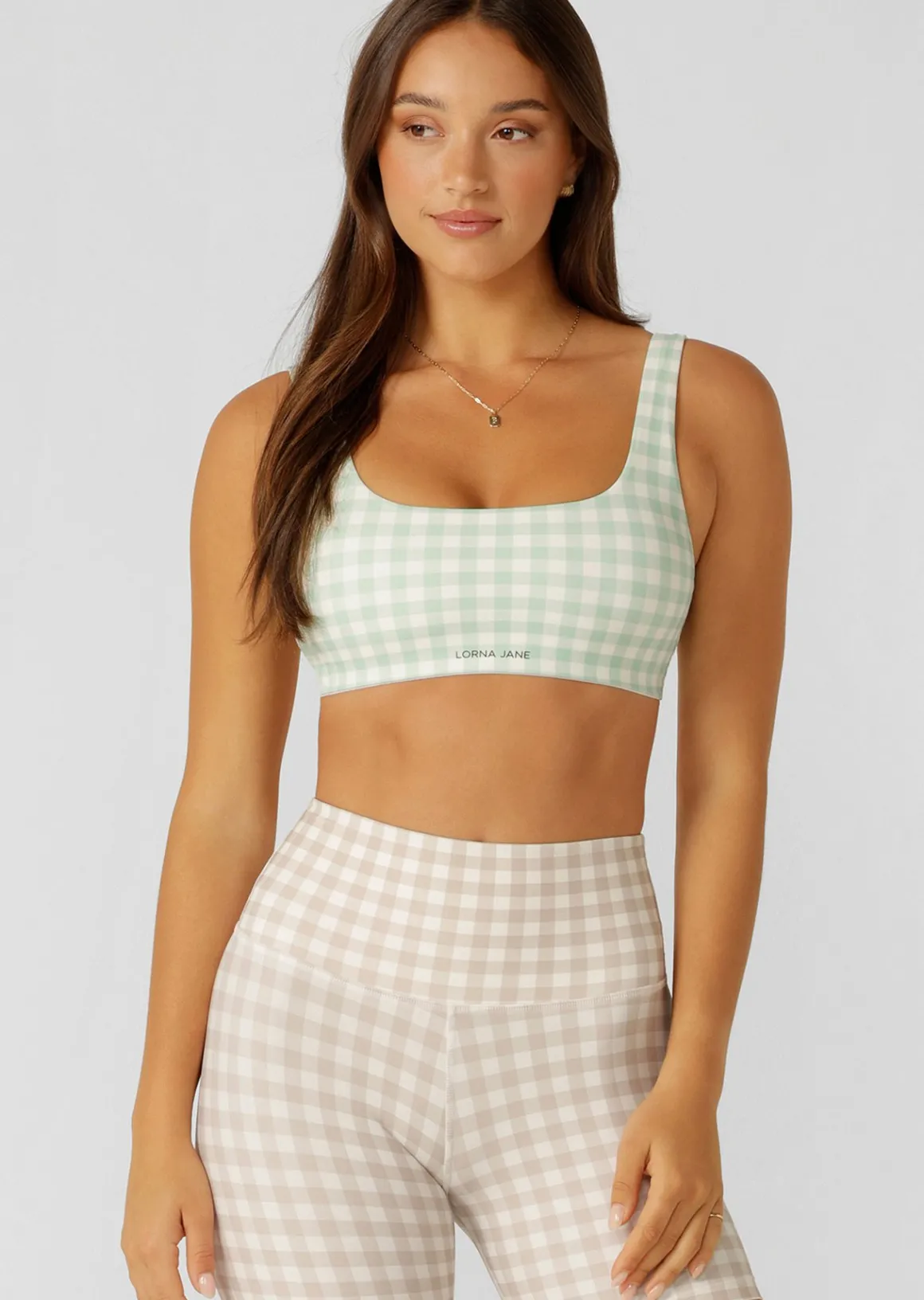 Lorna Jane Sweet Gingham Sports Bra SoftMintRanchGinghamPrint Discount