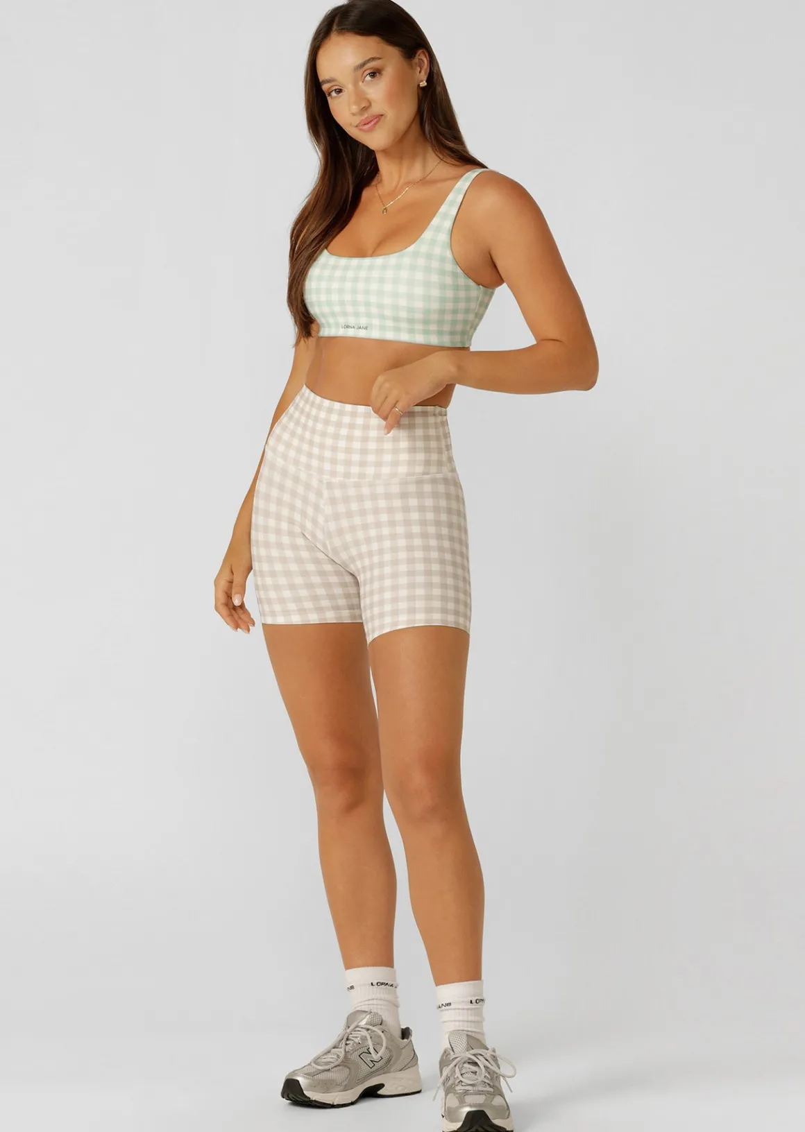 Lorna Jane Sweet Gingham Sports Bra SoftMintRanchGinghamPrint Discount
