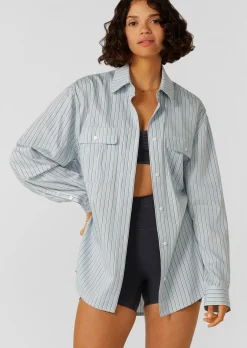 Lorna Jane Tie Back Shirt GlacierBlueStripe Hot