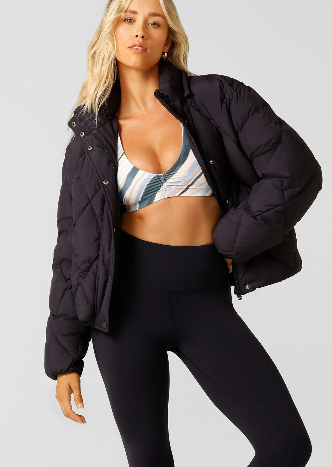 Lorna Jane Winter Warmth Recycled Puffer Jacket MidnightBlue New